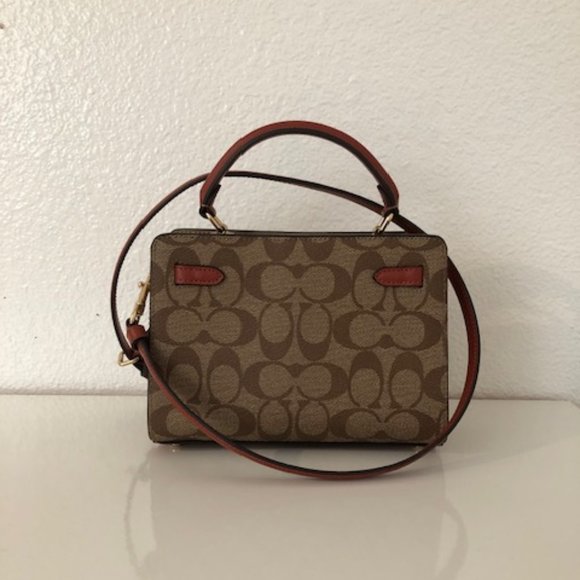 Coach Mini Lane Top Handle in Colorblock Signature Canvas Khaki/Chalk Multi - Picture 2 of 6